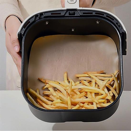 100 Adet Air Fryer Pişirme Kağıdı Tek Kullanımlık Yağ Su Geçirmez Yapışmaz Deliksiz Düz Kare Model