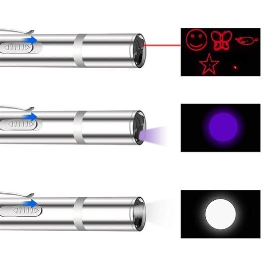 Usb İle Şarj Edilebilen 3In 1 Kırmızı Işık +Beyaz Led Meşale Işık + Uv El Feneri Kedi Lazeri