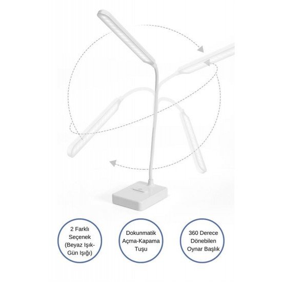 İnce Uzun USBli Dokunmatik 3 Kademeli 360 Derece Özel Göz Korumalı led Lityum Masa Lambası