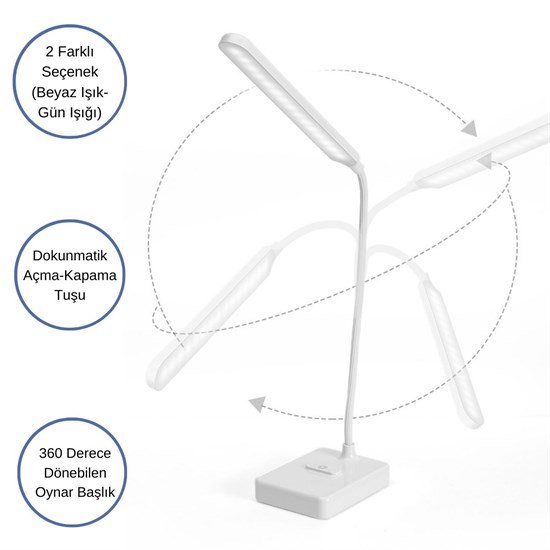 İnce Uzun USBli Dokunmatik 3 Kademeli 360 Derece Özel Göz Korumalı led Lityum Masa Lambası