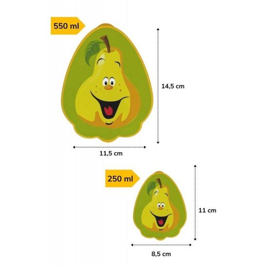 2li İç İçe Geçebilen Armut Model Saklama ve Beslenme Kabı Seti (550 ml + 250 ml)