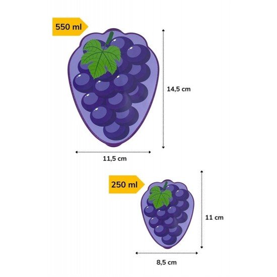 2li İç İçe Geçebilen Üzüm Model Saklama ve Beslenme Kabı Seti (550 ml + 250 ml)