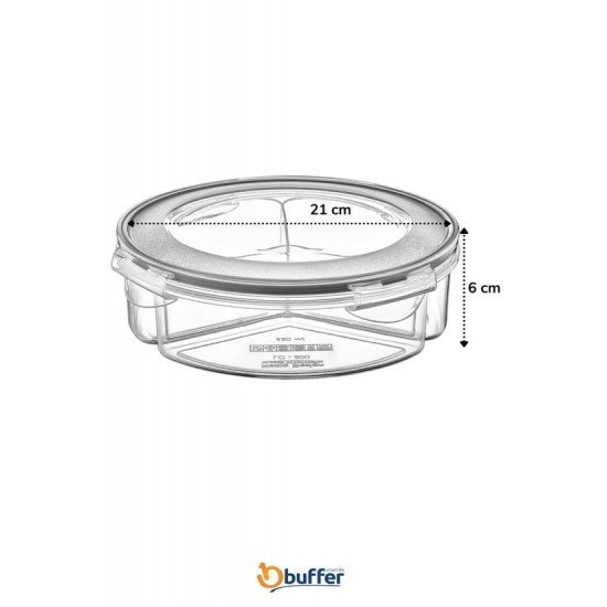 3 Bölmeli Sızdırmaz Contalı Kilitli Kapaklı 1,35 Litre yuvarlak Erzak Saklama Kabı LC-500