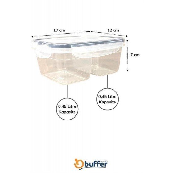 2 Bölmeli 0,45+0,45 Litre Kilitli Kapaklı Erzak Saklama Kabı LC-524