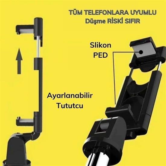 Sabitlenebilir Cep Telefon Tutucu  Ayarlanabilir Taşınabilir 3 Ayaklı Tripod Selfie Çubuğu