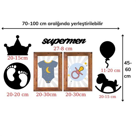 DECO103 Supermen Dekoratif Duvar Süsü Tablo Aksesuar Ahşap Tasarım Hediye Pano Sticker Seti