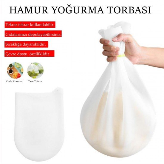 Orta Hamur Torbası Silikon Şeffaf Hamur Yoğurma Torbası Ekmek Makarna Mantı  Hamuru Kolay Yoğurma