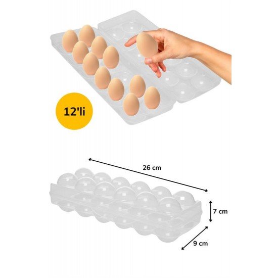 12li Şeffaf Kapaklı Kilitli Yumurta Saklama Kabı Kutusu Aparatı