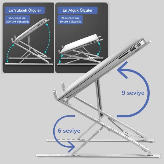 Ayarlanabilir Dizüstü Destek Tabanı Tamamen Katlanabilir Taşınabilir Laptop Yükseltici