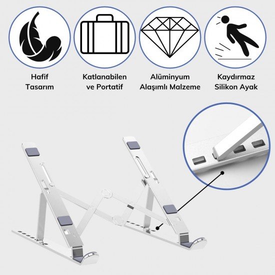 Ayarlanabilir Dizüstü Destek Tabanı Tamamen Katlanabilir Taşınabilir Laptop Yükseltici