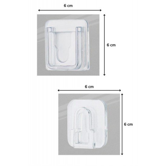 Eşya Sabitleme Askısı 10 Çift Şeffaf Çift Taraflı Yapışkanlı Geçmeli Klips