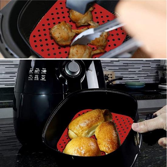 Renkli Isıya Dayanıklı Yıkanılabilir Silikon Fırın Ve Airfryer Kare Pişirme Matı 21,5 Cm